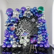 Galaxy balloon Garland PriNst Arch Kit 113pcs Metallic Purple Blue Silver Long Balloon with 4D Foil Balloons for outer Space Party Decorations Girl‘s EuphoriaTheme Birthday Supplies
