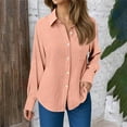 thumbnail image 2 of Casual Women's Long Sleeve Gauze Shirts, Relaxed Fit Round Neck Button Down Blouses for Spring Summer, Crinkle Collared Work Dress Tops, Easy Care Solid Color Everyday Wear, 2 of 5