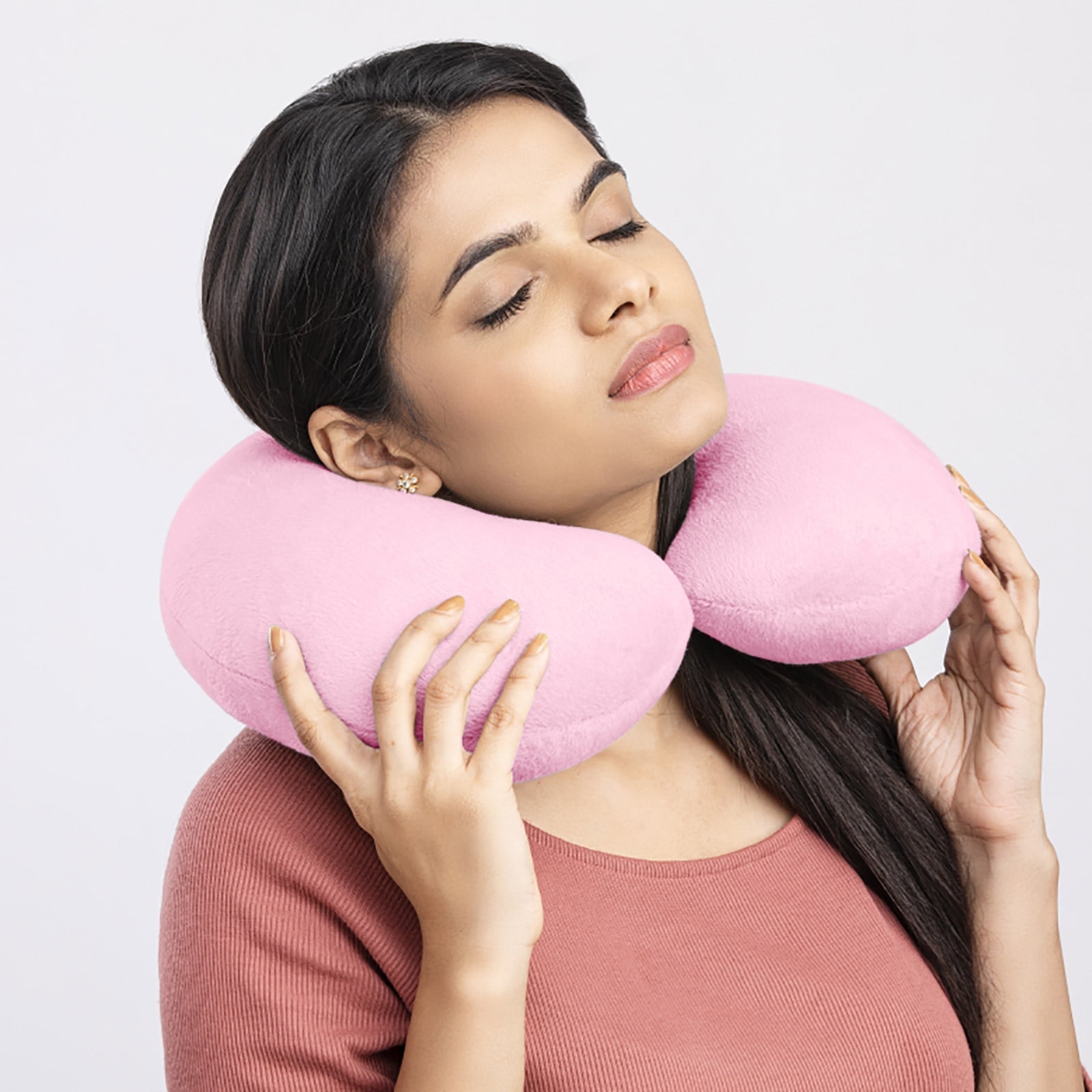 Runskmd Travel Neck Pillow, Memory Foam, Washable Cover, Airplane
