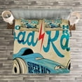thumbnail image 3 of Ambesonne Cars Quilted Bedspread Set 3 Pcs, New York Racing Retro, Queen Size, Aqua Sand Brown, 3 of 3