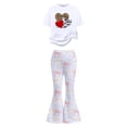 thumbnail image 5 of ZHOGXU Valentine'S Day Big Kids Girls Outfit Cute Bow Heart Print Short Sleeve Top And Flare Leg Pants Two Piece Comfortable Fashion Sets White 7-8 Years, 5 of 5