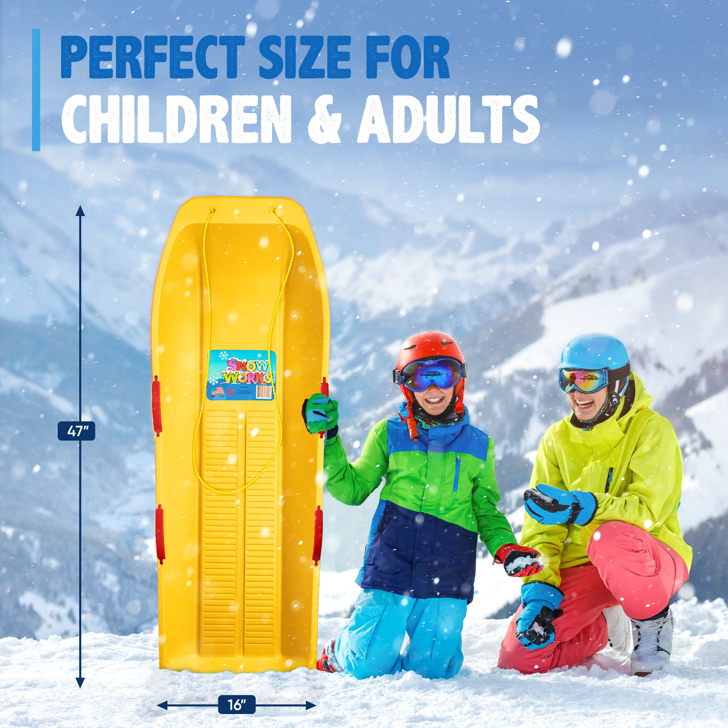 Snow Works LIFETIME 47.5" High-Density Toboggan Snow Sled for Kids and Adults (Yellow, 1 Pack)