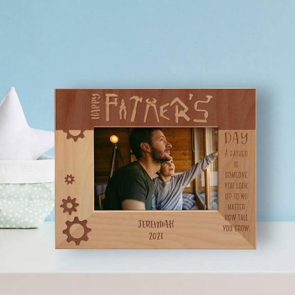 Happy Father's Day Personalized Wooden Frame-5" x 3 1/2" Brown Horizontal