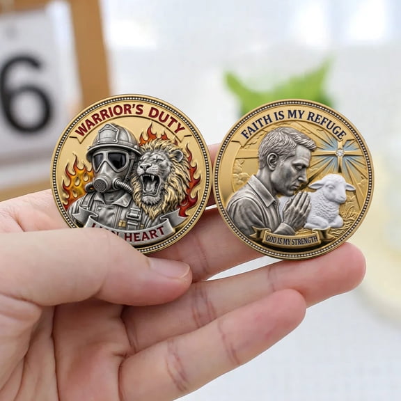 Metal Commemorative Coin, Firefighter Faith Is My Refuge First Responder Tribute Keepsake, Motivational Spiritual Gift for Retirement Graduation