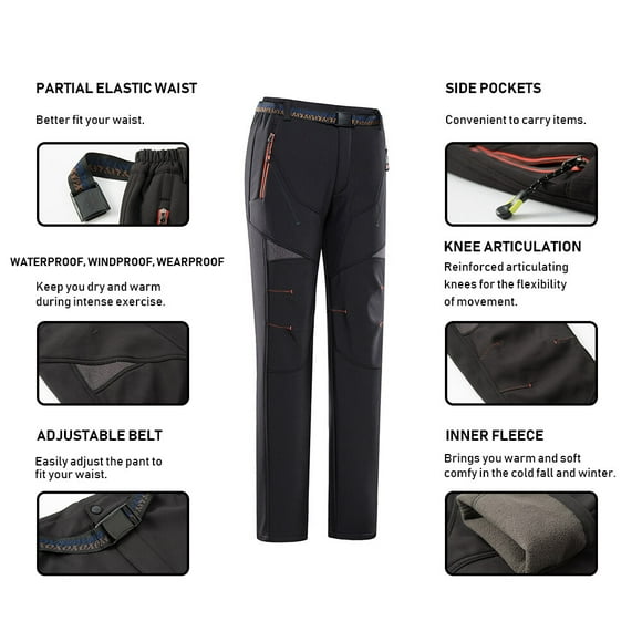 Graflsoa Women's Winter Fleece-Lined Waterproof Hiking Pants, Stretchable Outdoor Climbing Trousers, Windproof & Thermal Insulated, High Waist with Belt, Black XL
