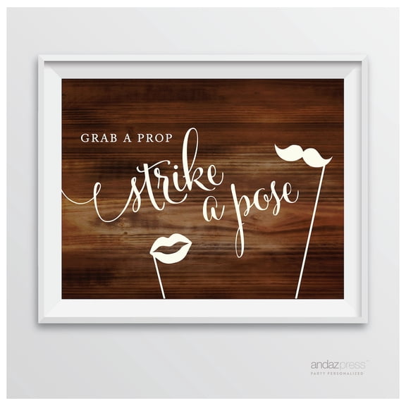 Koyal Wholesale Rustic Wood Grab A Prop Wedding Sign 8.5x11 Photo Booth Decor