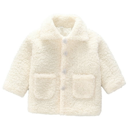 

Slegive Girls Fleece Jacket Winter Warm Coat Plush Long Sleeve Button Up Outerwear with Pockets Outwear for Toddler Beige 130