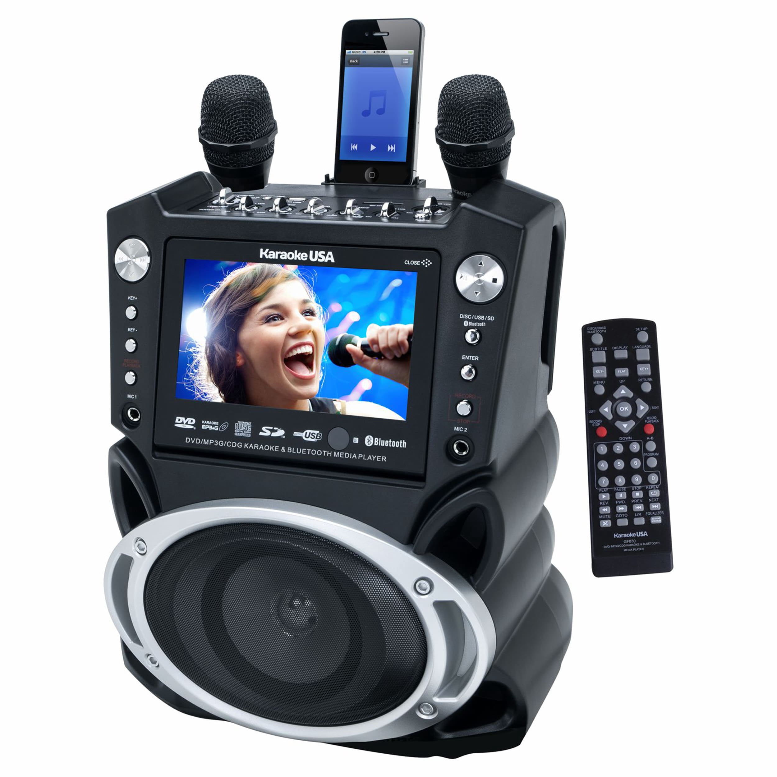 Karaoke DVD/CD+G/MP3+G Bluetooth Karaoke System with 7" TFT Color Screen and Record Function