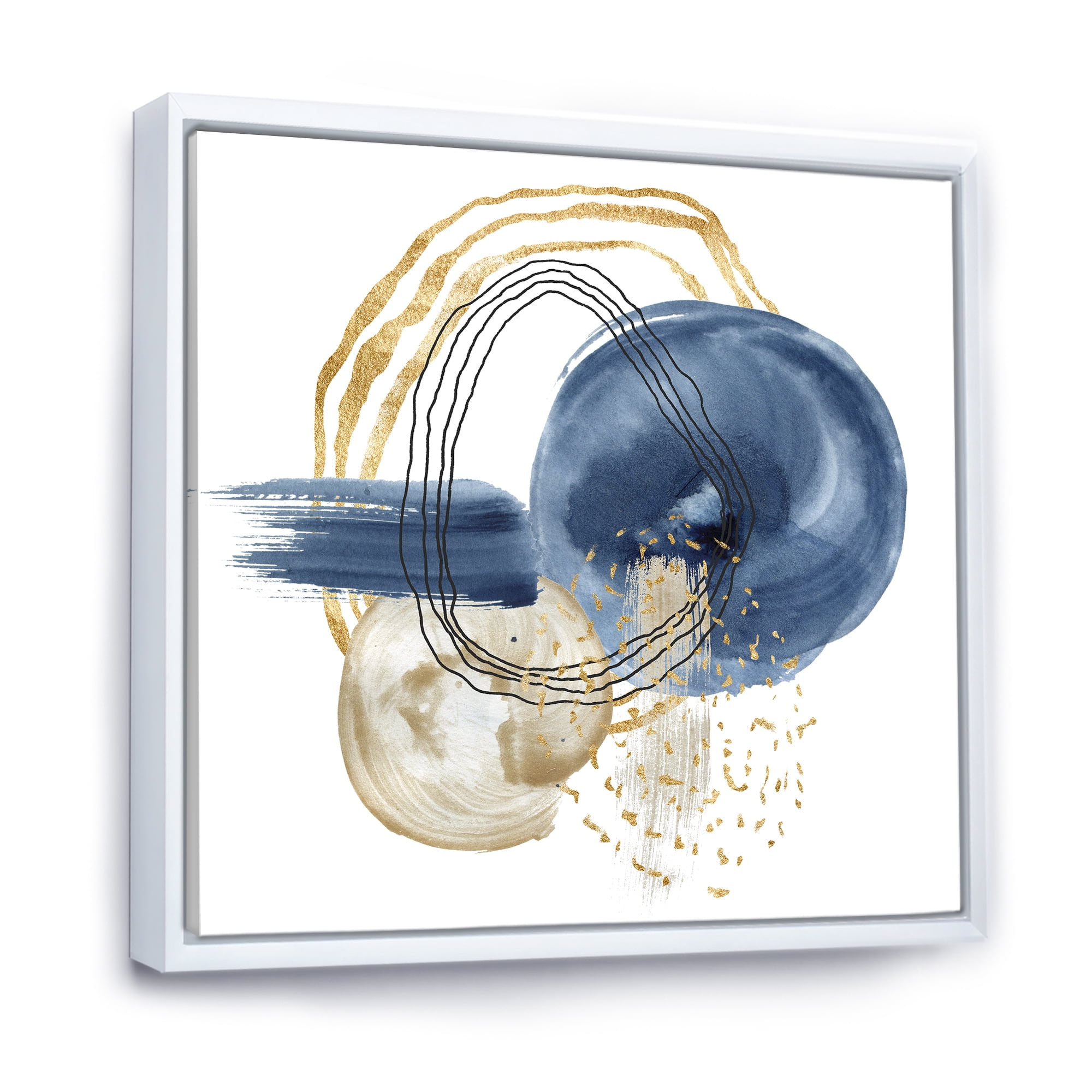 Abstract Black and Dark Blue Gold Underwater Life 36 in x 36 in Framed Painting Canvas Art Print, by Designart