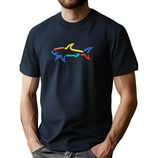 Men's Fish Print Short Sleeve Crew Neck T-Shirt, Casual Comfortable Stylish Versatile Top Tee For Adult, Men, Women, Teen, Teenager, Adolescent, Youth