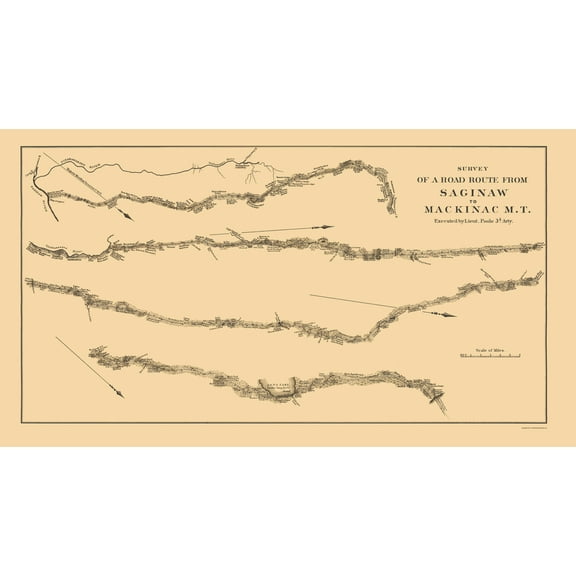 Historic State Map - Michigan Saginaw Mackinac Road Survey - Poole 1835 - Vintage Wall Art