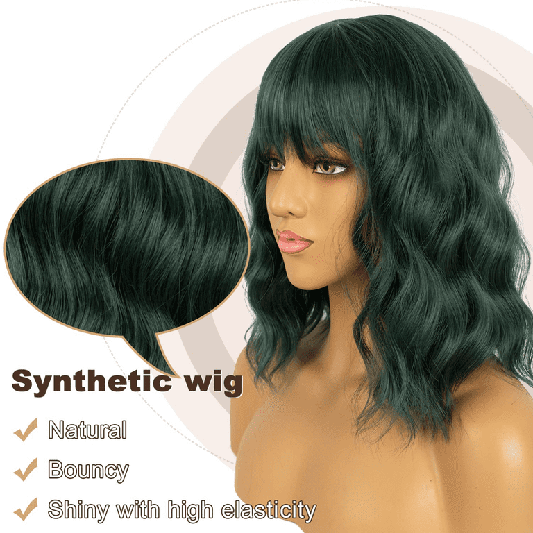 Shoulder Length Wavy Bob Wig with Bangs for Women Synthetic Hair Heat Resistant Morovan Short Wavy Bob Wig with Bangs, Shoulder Length  main image 4