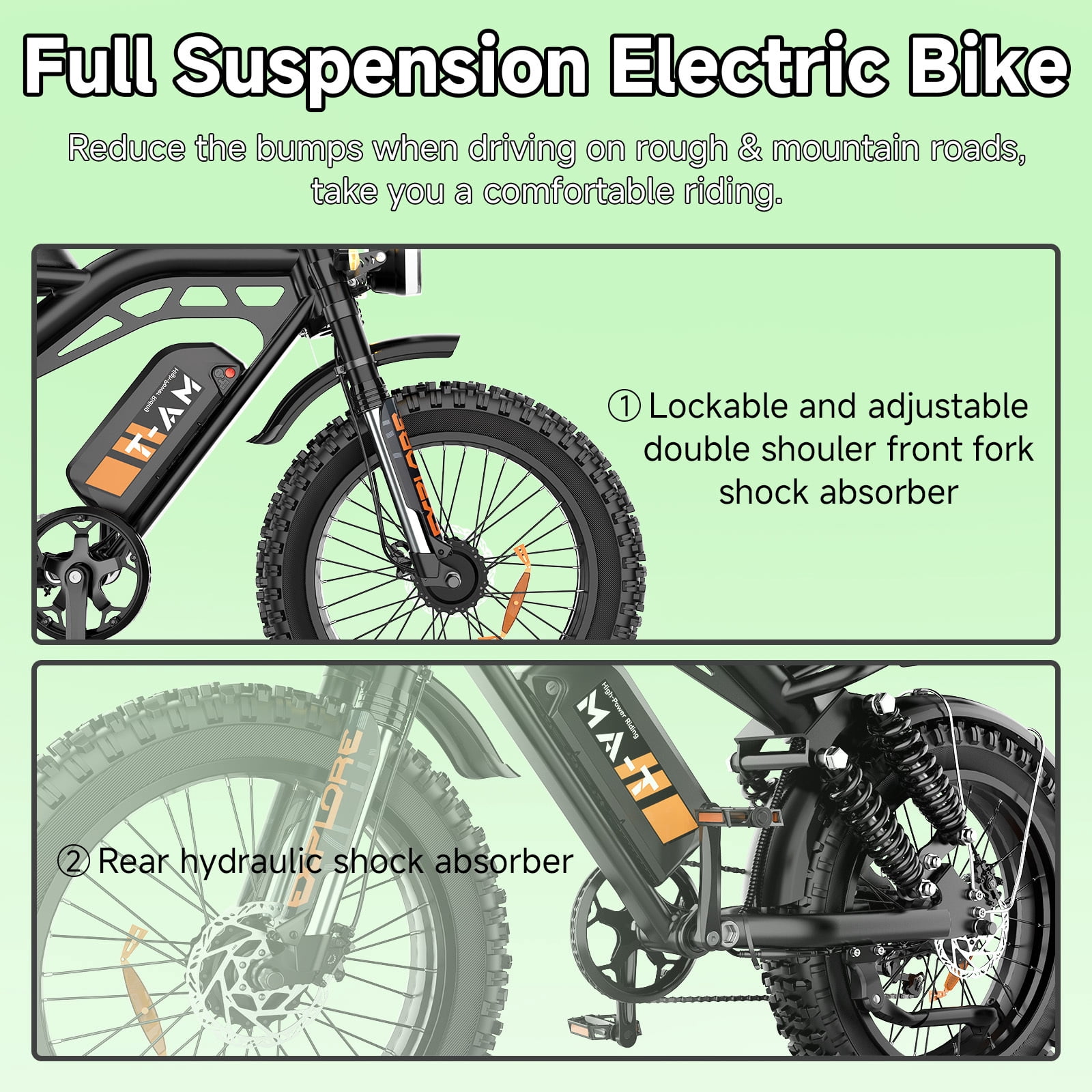 Dual Motors Electric Bike for Adults 20'', 1500W E-Mountain Bike 48V 15Ah UL2849 Removable Battery, Fat Tire Ebike up to 32MPH&60 Miles Range Off Road Hydraulic Disc Brake E-Bicycle