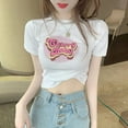 thumbnail image 1 of O Neck White Crop Top Women Summer Casual T-Shirt Basic Streetwear Letter Printed Short Sleeve Tops, 1 of 6