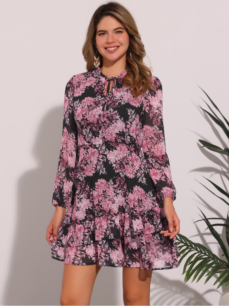 pink and black chiffon dress Daring Diva Layered Tiered Semi Sheer Chiffon Mini Dress XL Black Pink, Women's, Multicolor