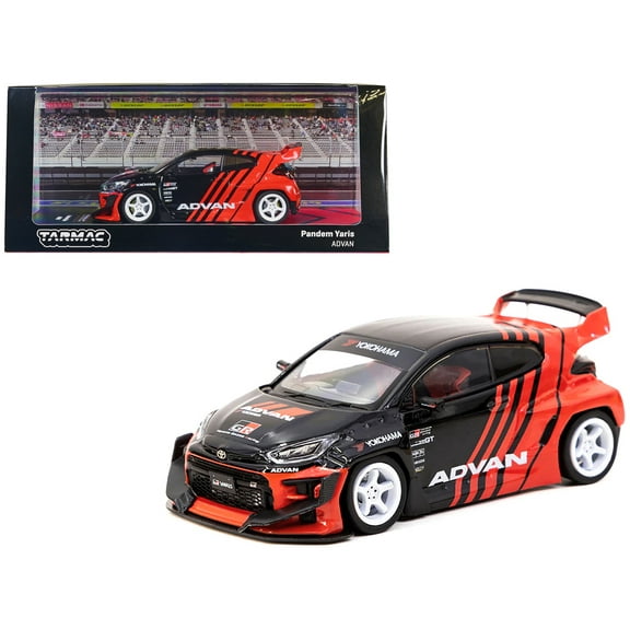 Toyota "Pandem" Yaris RHD (Right Hand Drive) Black & Red "ADVAN" Livery "Hobby43" Series 1/43 Diecast Model Car by Tarmac Works