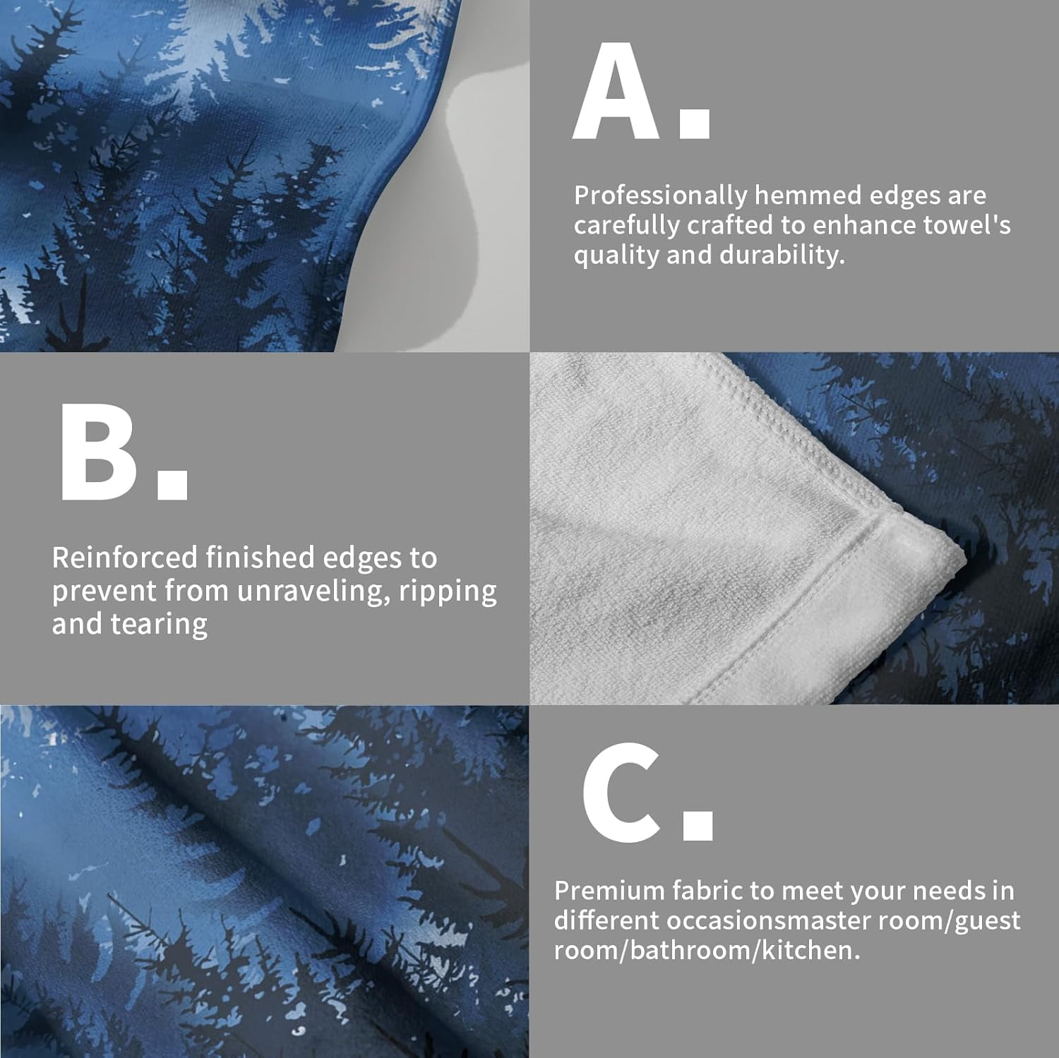 Foggy Forest Hand Towels 2 Pieces, Blue Winter Birch Trees Nature Landscape Towels Soft Quick Dry Microfiber Towel Multipurpose for Bathroom Hotel Gym Spa,28X14 Inch