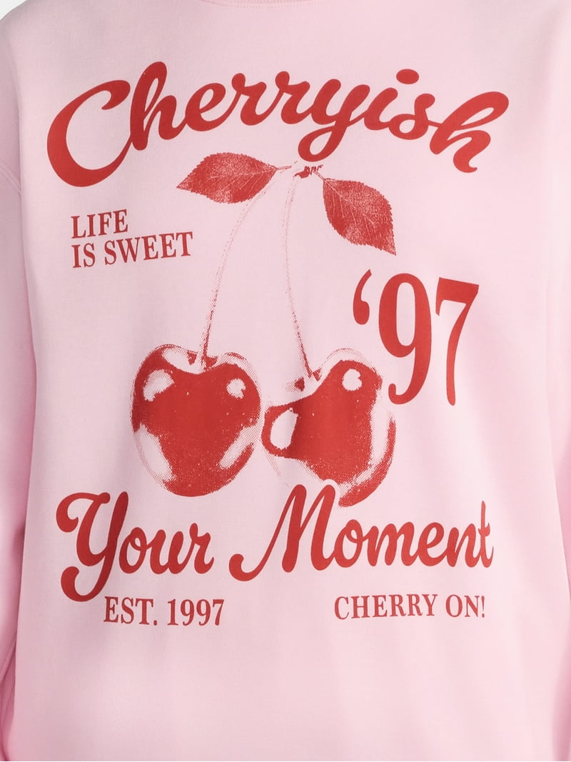 Women's Cherryish Graphic Sweatshirt with Long Sleeves, Sizes XXS