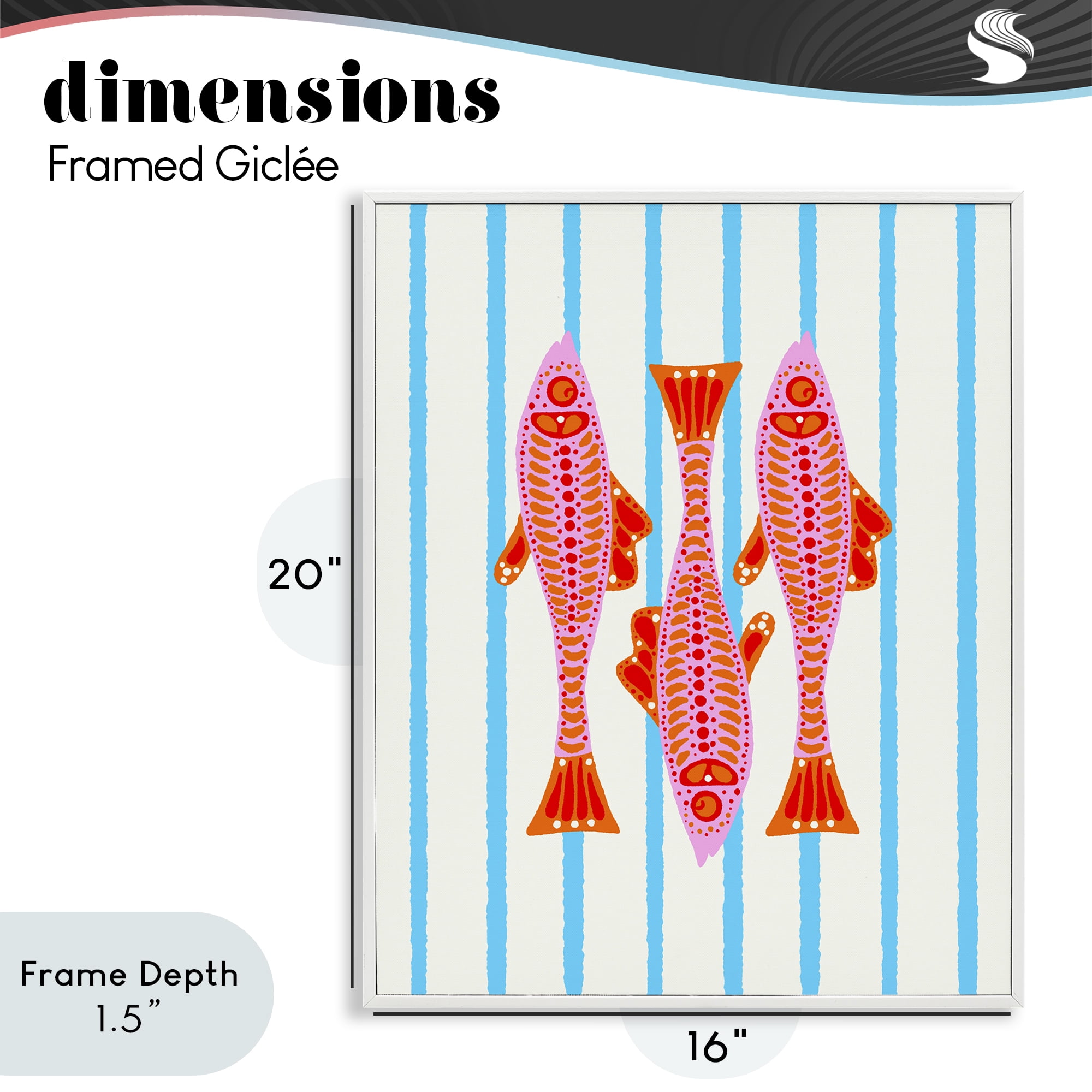 Stupell Industries Bright Aquatic Fish on Stripes White Framed Giclee Art, design by Indira Prieto | IndySign