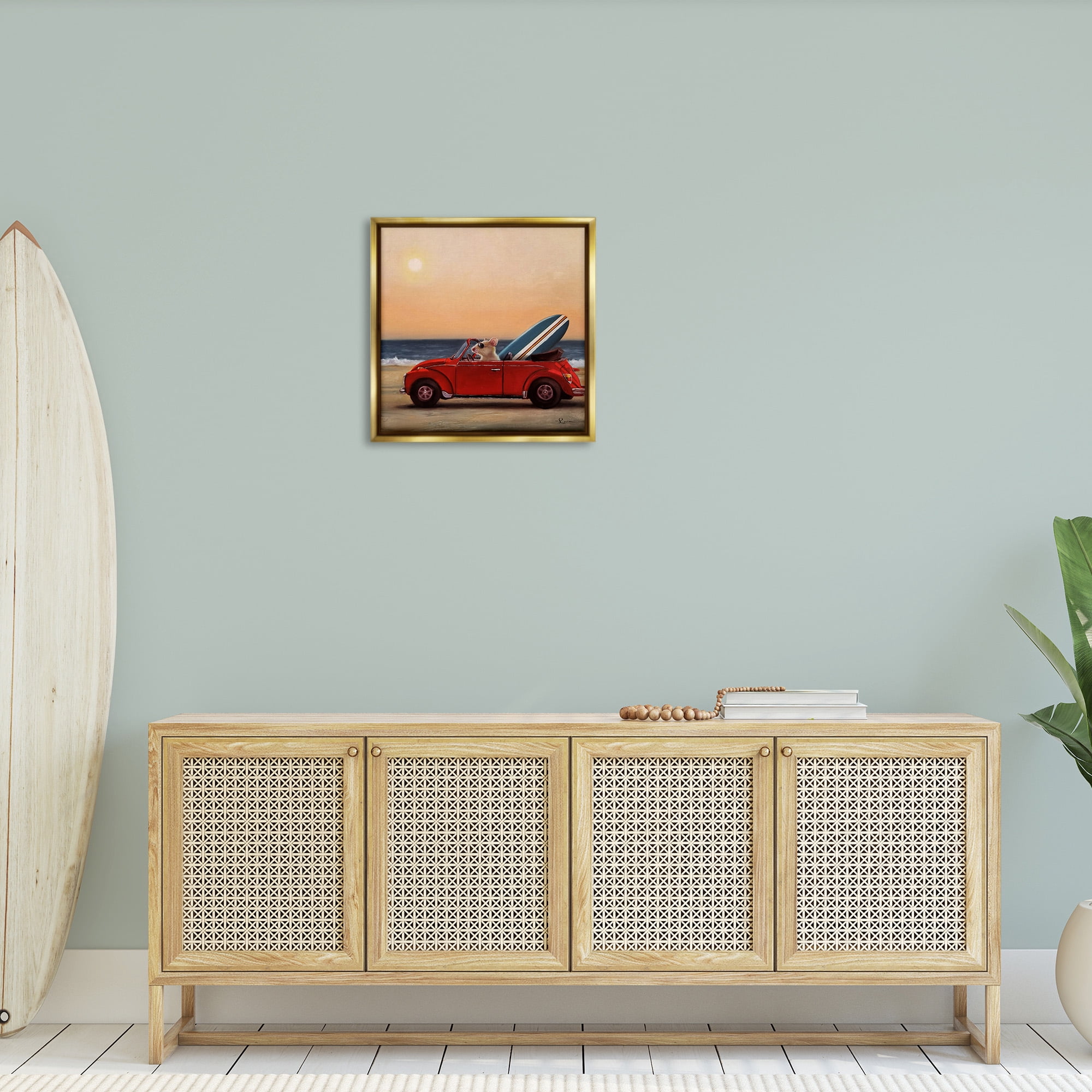 Stupell Industries Mouse Beach Coast Cruise Animals & Insects Painting Gold Floater Framed Canvas Art Print Wall Art, 25 x 25