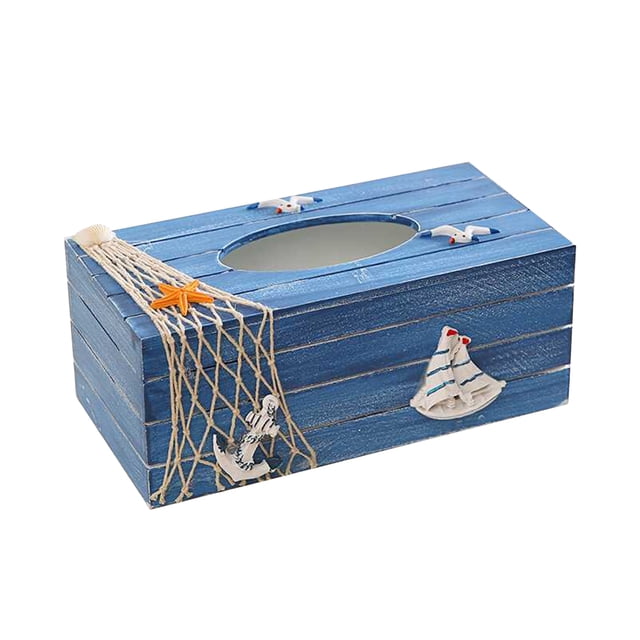1PC Mediterranean Decorative Tissue Box Wooden Crafts Storage Box Home Desktop Decoration (Blue Sailboat)1PC Mediterranean Decorative Tissue Box Wooden Crafts Storage Box(Blue Sailboat)