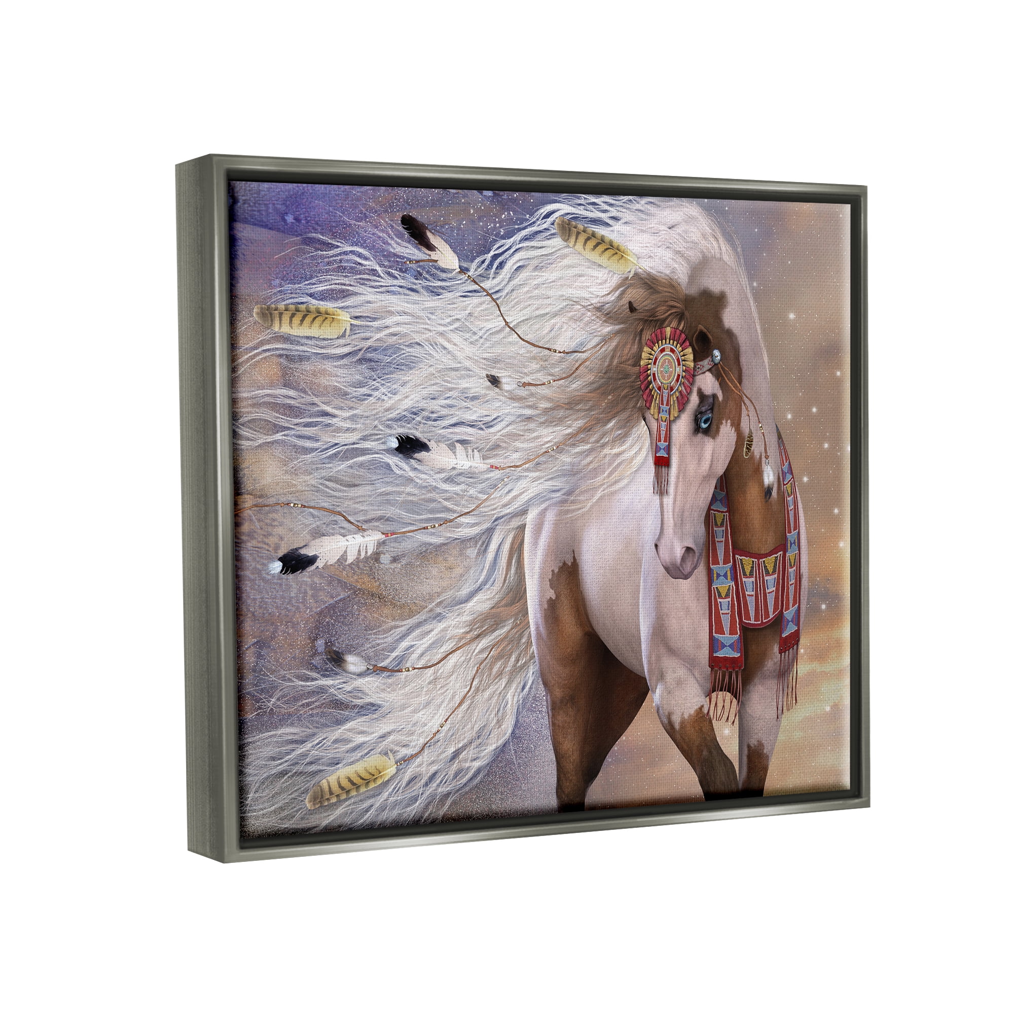 Stupell Industries Horse With Feathers Animals & Insects Painting Gray Floater Framed Canvas Art Print Wall Art, 21 x 17