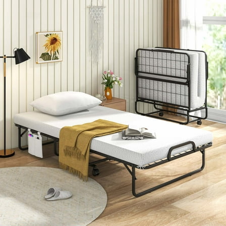 Costway 75" x 39" Folding Bed with Memory Foam Mattress & Pillow Dust Cover Metal Frame