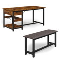 thumbnail image 1 of Dining Table Set for 4, Kitchen Dining Table Set with Upholstered Benches, Kitchen Dining Room Table with Storage Drawers, Wine Rack, Small Space Grey, 1 of 4
