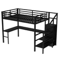 thumbnail image 6 of Tcbosik Full Size Loft Bed with Charging Station and LED Light, L-Shaped Desk, Storage Wardrobe and Adjustable Shelf, Metal Bed Frame with Stair and Guardrail, Space Saving, Black, 6 of 9
