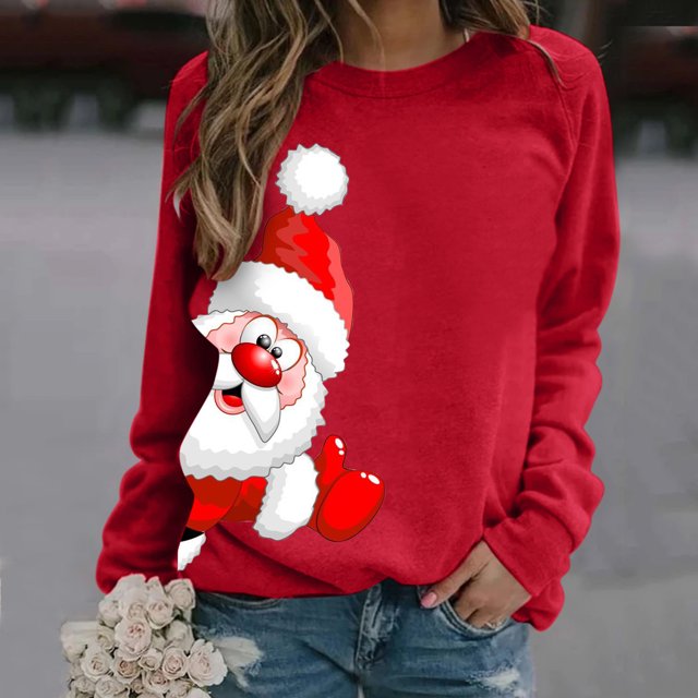 MPWEGNP Chandail en Molleton de Noël à Manches Longues pour Femmes Haut Imprimé Décontracté Pull Rouge de Noël TG