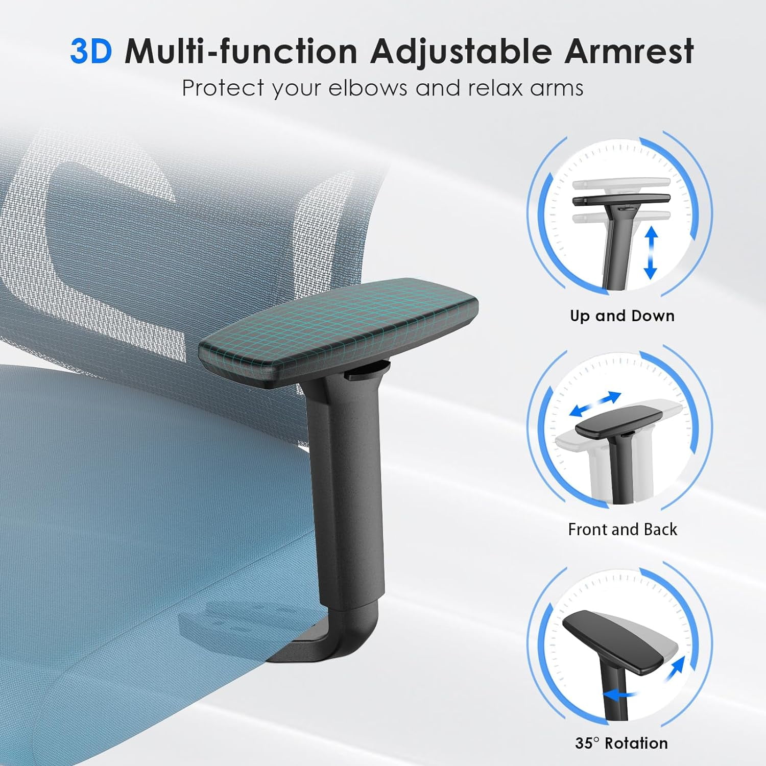 Farini Ergonomic Mesh Office Chair, Computer Desk Chair Ergonomic with Headrest, Adjustable Lumbar Support and 3D Armrests, High Back Office Chair, Black & Navy