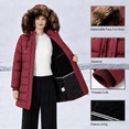 thumbnail image 6 of HVEOO Women's Long Winter Down Coat Thicken Fleece Lined WaterproofPuffer Jacket, Burgundy M, 6 of 8