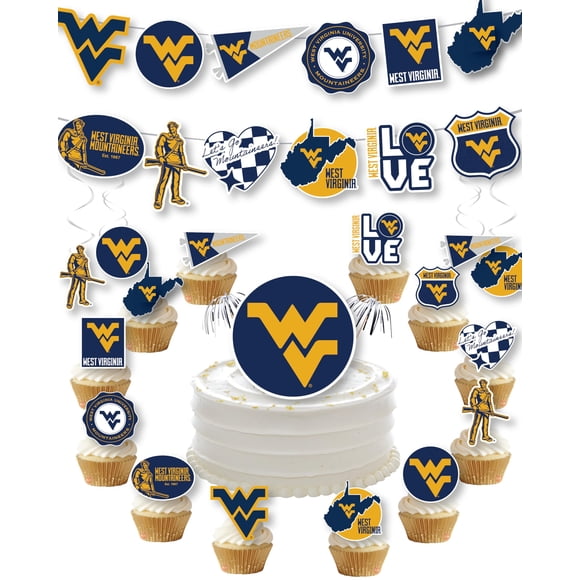 Suministros De Fiesta De Virginia Occidental Para Regalo De Cumpleaños De Fútbol Wvu Pancarta Y Decoración Para Tartas (42 Piezas) (Montañeros De Virginia Occidental)