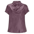 thumbnail image 5 of Haivin Women's Elegant Cowl Neck Polyester Blouse Short Sleeve Office Work Shirt Silk Top, 5 of 8