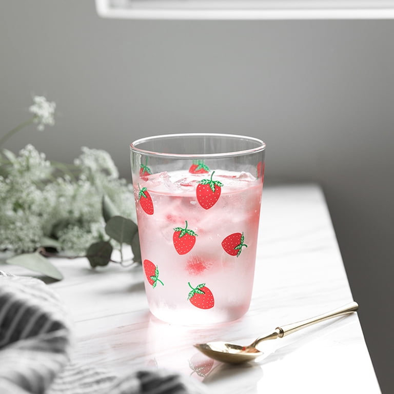 Strawberry Glass Cup Strawberry Coffee Water Smoothie Drinking Cup Clear  Glass Tea Cup For Home Office - Walmart.com