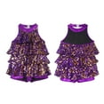thumbnail image 1 of TiaoBug Girls Sleeveless Shiny Sequins Halter Tassel Mini Dress Latin Jazz Salsa Samba Rumba Unitard Dress Purple 6, 1 of 6