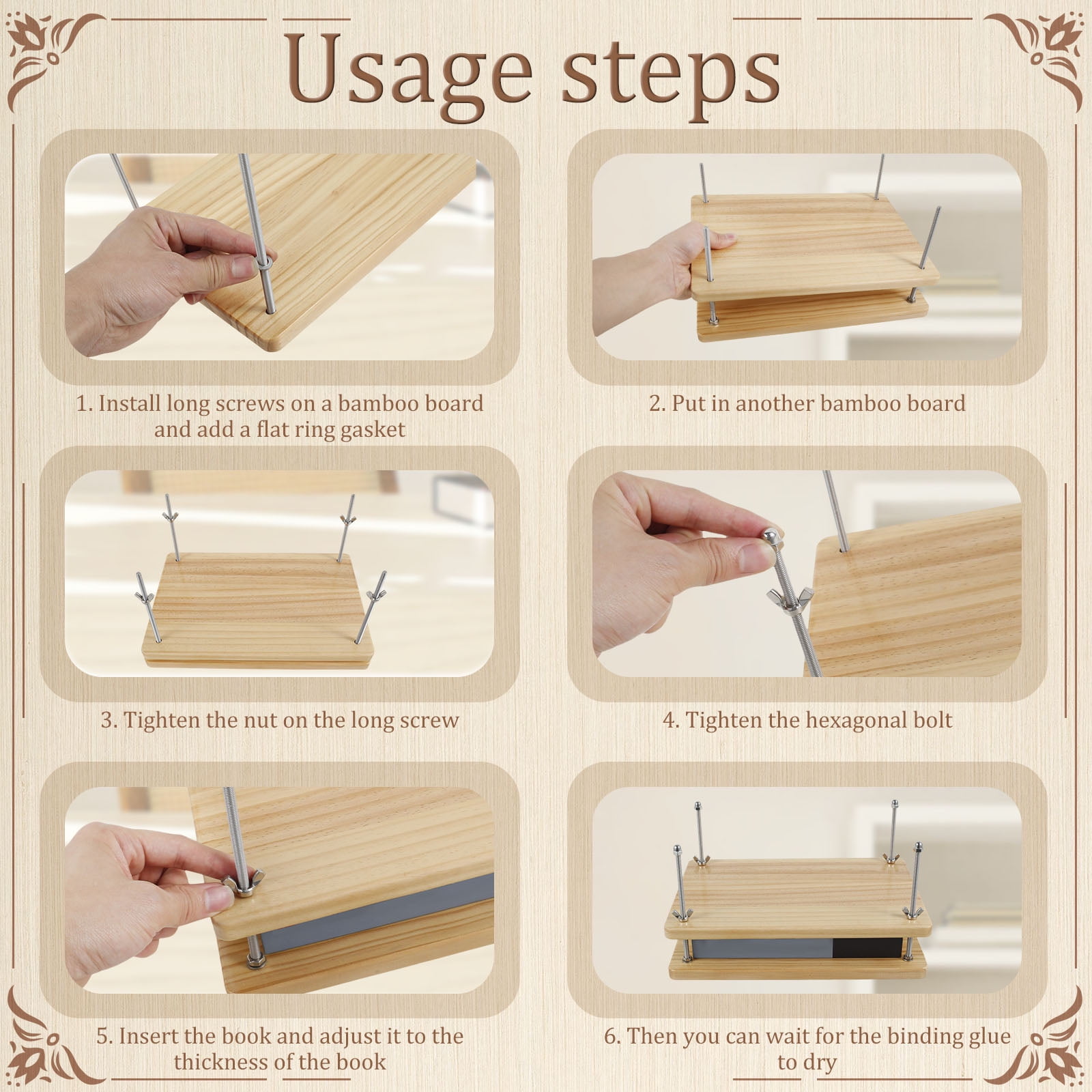 Bamboo Wood Book Binding Press Flower Press Book Press Machine Multifunctional Bookbinding Press for Bookbinding and Flower Pressing,11.6x7.7in