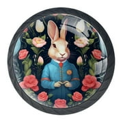 4Pcs Glass Drawer Knob, 35mm Gentleman Flowering Rabbit Cabinet Knobs Drawer Door Pulls Handles for Kitchen Bathroom Home Cupboard Dresser Furniture Living Room Wardrobe Hardware