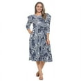 thumbnail image 2 of Women's Summer Swing Puff 3/4 Sleeve Midi Cocktail Pockets with Tie Waist for Party, Formal and Casual Dresses(Off White Navy 3X Plus Size), 2 of 5