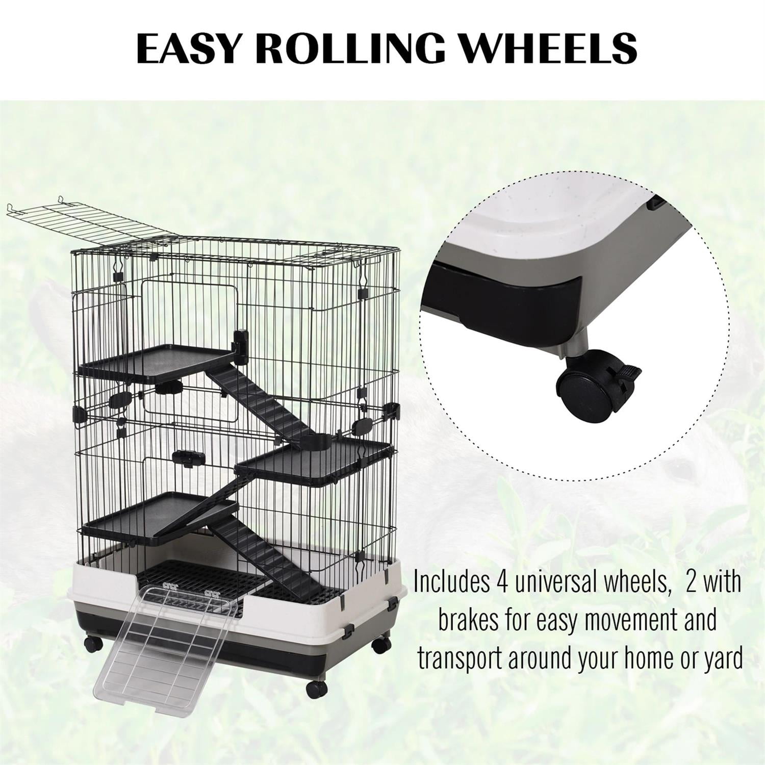 Kadyn 32" Large Hamster Cage, Rabbit Hutch with Tubing System, Running Wheel, Ramps, Platforms, 4-Level Small Animal Habitats for Bunny, Chinchillas, Ferret, Gray