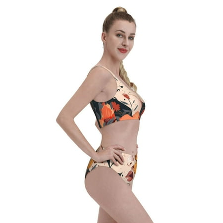 Goofa Butterfly Floral Elegance Pattern High Waisted Bikini Set - Two Piece Swimsuit for Women  Summer Bathing Suit Trendy Swimwear-Medium