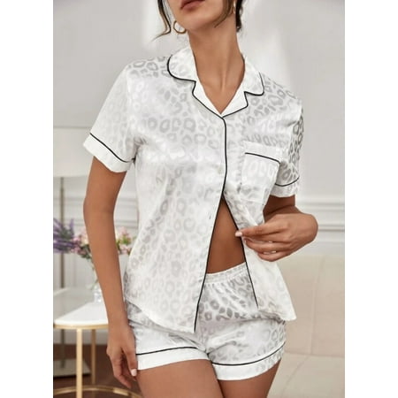 

Pajama Set Women s Striped Silky Satin Pajamas Short Sleeve Top with Shorts Sleepwear PJ Set Underwear