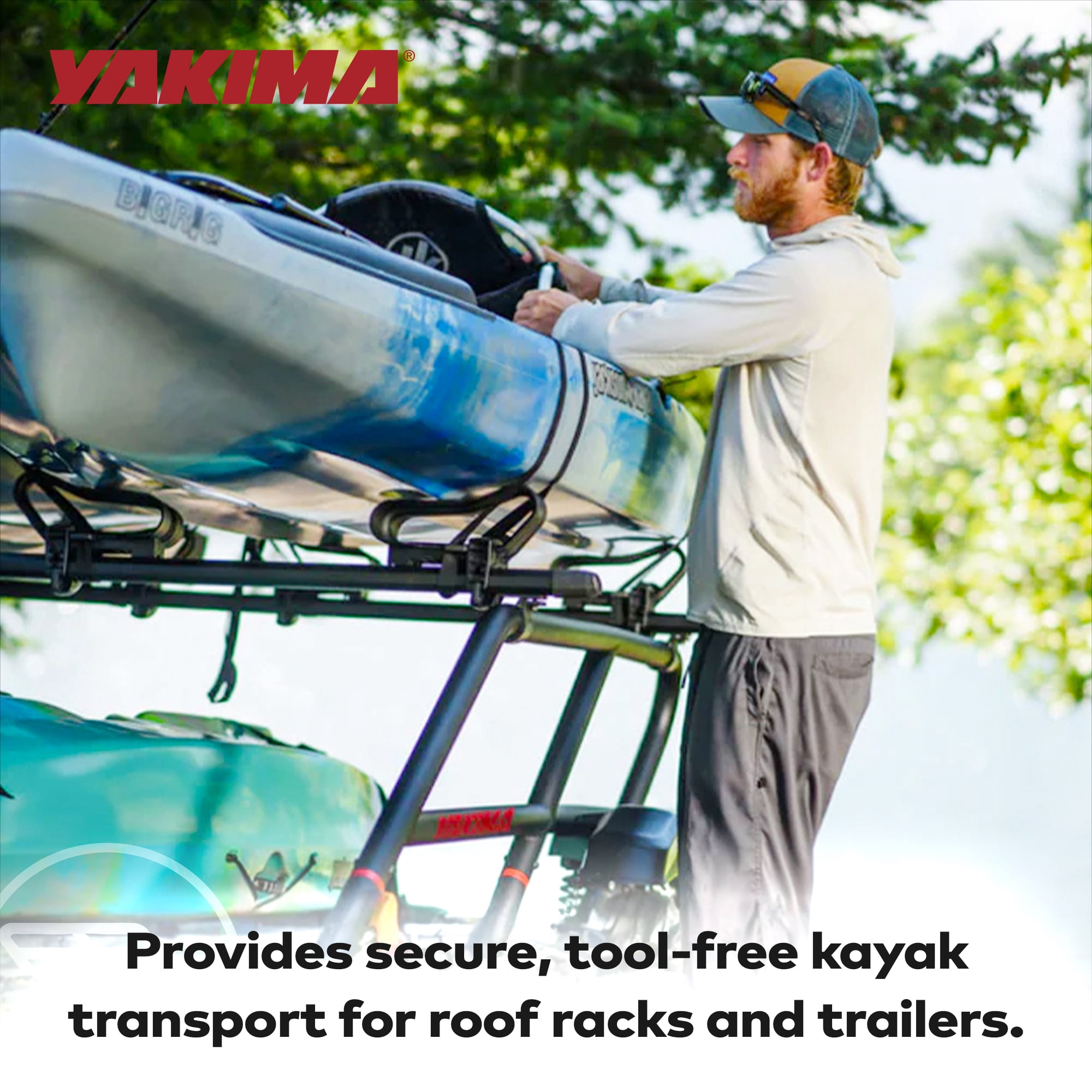 Yakima BigCatch Kayak Fishing Boat Saddles for Roof Racks and Trailers, Black