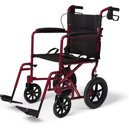 Lightweight Transport Wheelchair with Handbrakes  Folding Transport Chair for Adults has 12 inch Wheels