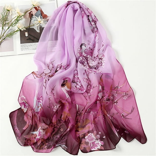 Nvzi Elegante bufanda cuadrada, nueva bufanda de gasa, moda de primavera, bufanda fina estampada, decoración, chal protector solar, 1 pieza (morado)