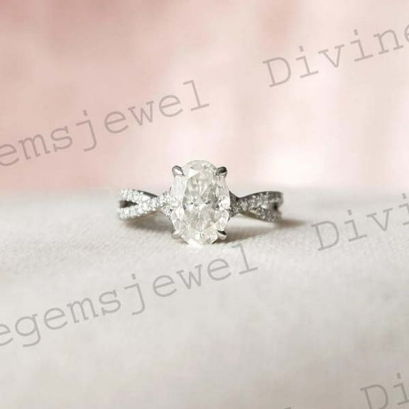 CHIRAGEMSJEWEL 3.15CT Elongated Oval Moissanite Ring/11x8MM Silver Diamond Engagement Ring/Hidden Halo With Unique Cross Over Band/Solitaire Simulated Ring