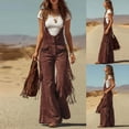 thumbnail image 2 of BLVB Vintage Overalls for Women Tassel Wide Leg Bib Pants Women Adjustable Romper Jumpsuit with Pockets, 2 of 7