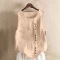 thumbnail image 1 of Womens Tank Tops, Womens Tank Top, Womens Solid Color Tank Top with Round Neck Faux Cotton and Linen Button Design and A Sense of Top with Round Neck Tank Tops, 1 of 3