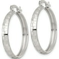 thumbnail image 2 of Sterling Silver Treasure-Worthy, Heirloom, Ethereal 32.6 Mm 29.6 Polished Diamond-Cut 30X4Mm Round Hoop Earrings, 2 of 3