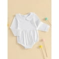 thumbnail image 3 of aturustex Toddler Boys Girls Bubble Romper Outfits 0 3M 6M 12M 18M 24M Infant Baby Long Sleeve Bodysuits Contrast Line/Solid Color Romper Doll Collar ly Spring Fall Clothes for Holiday Party, 3 of 7
